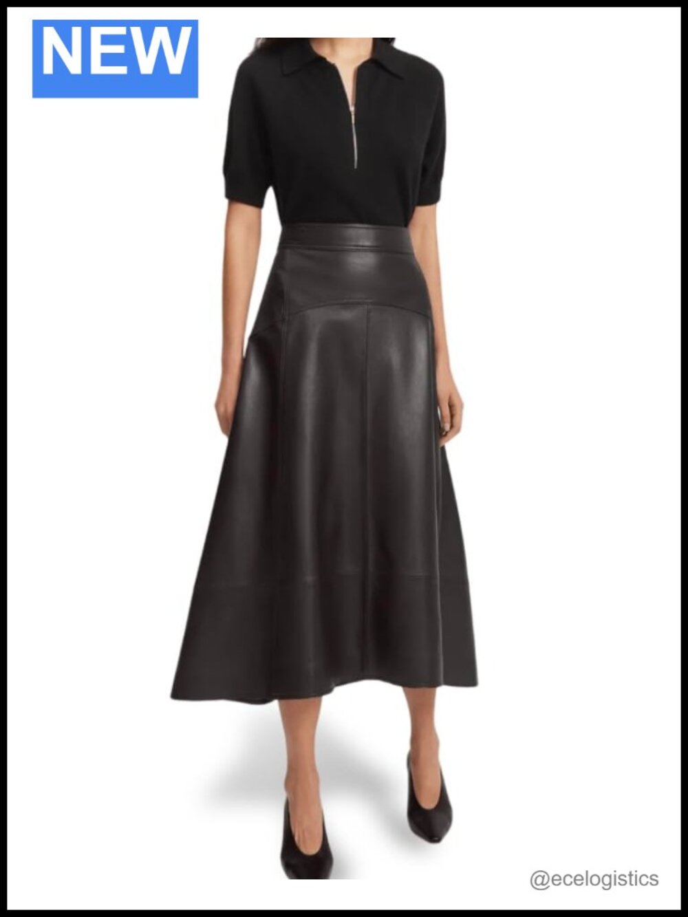 Genuine Leather High Waist A-Line Skirt Knee-Length Patchwork